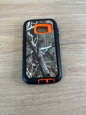 Camo Protective Phone Case with Orange Accents